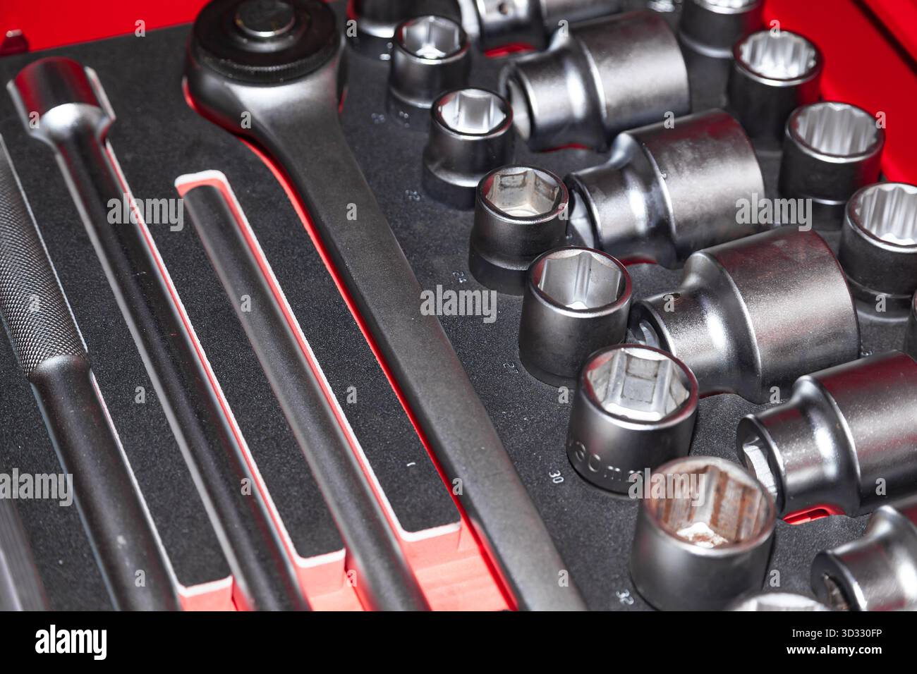 Professional set of socket wrenches with adapters. Stock Photo