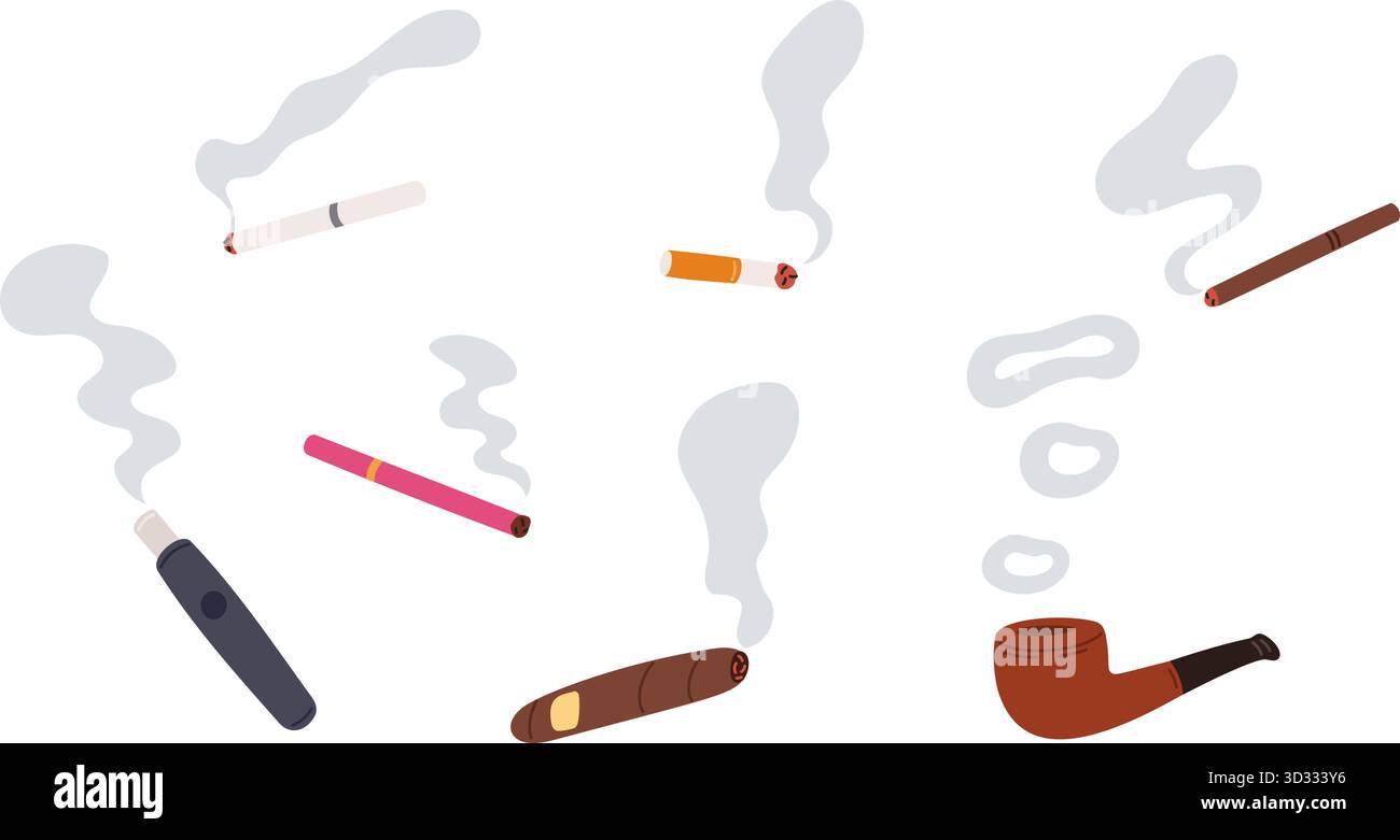 Electronic or tobacco cigarette. Cigar and smoking pipe. Bad unhealthy ...