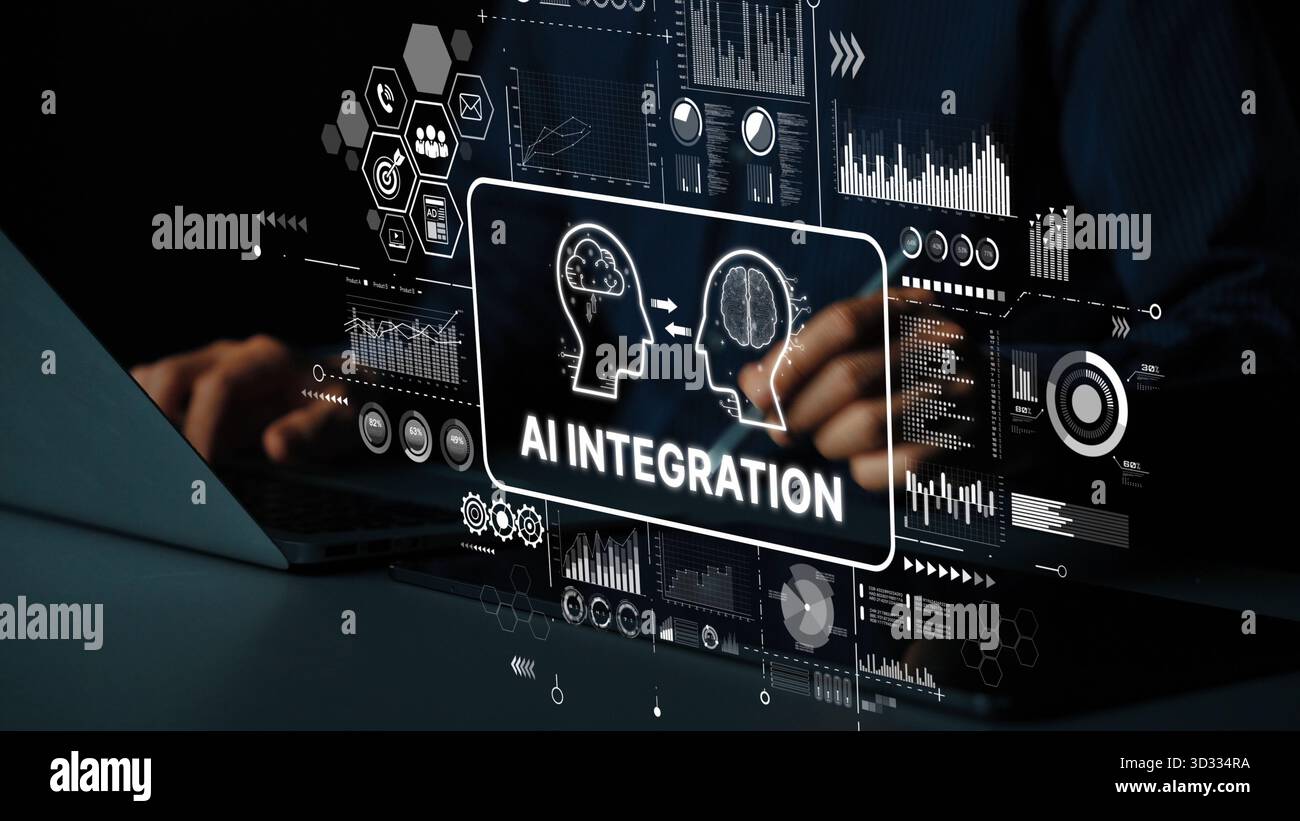 Conceptual representation of AI integration in technology with digital ...