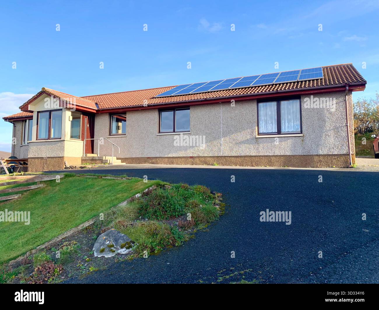Shetland island islands outside view views lock water stream boat pretty place trees grass hill mountain UK British Scotland moor plants heather house - Smartphone Captured Stock Image