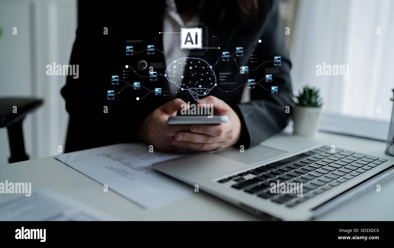 AI neural network and data processing system visualizing artificial ...
