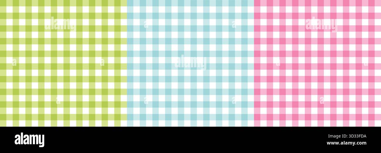 Seamless gingham and plaid pattern in soft pink, green and blue watercolor tones. Stock Vector