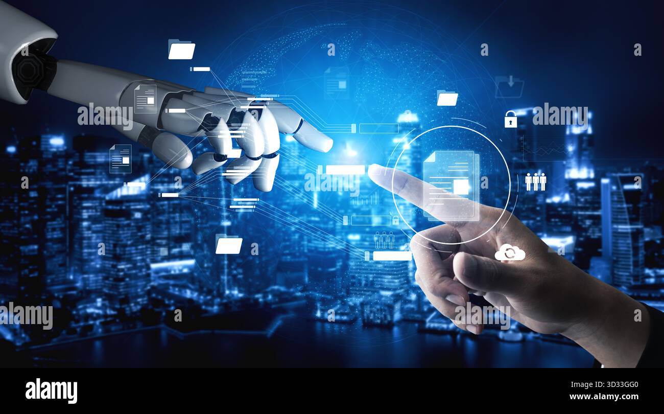 AI organizing document system, streamlining file access, automating document flow, and managing secure digital content through intelligent file Stock Photo