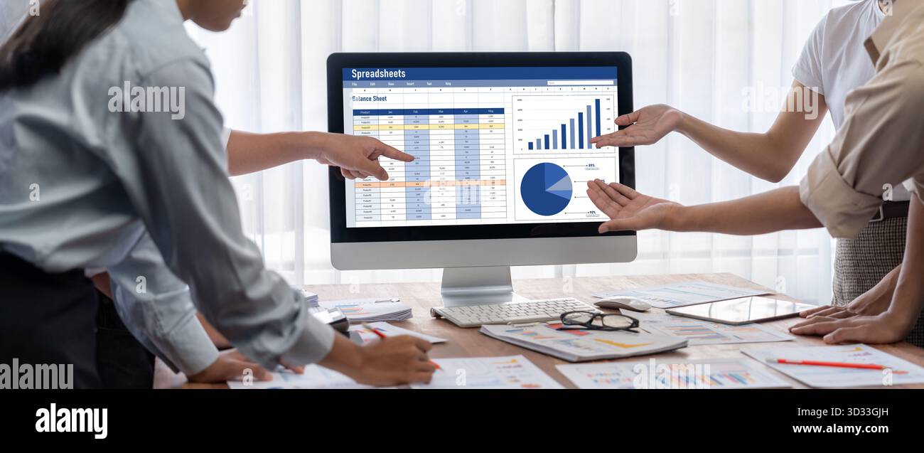 Spreadsheet document information financial startup concept. data and graphs in spreadsheet documents for online analysis project dashboard accounting Stock Photo