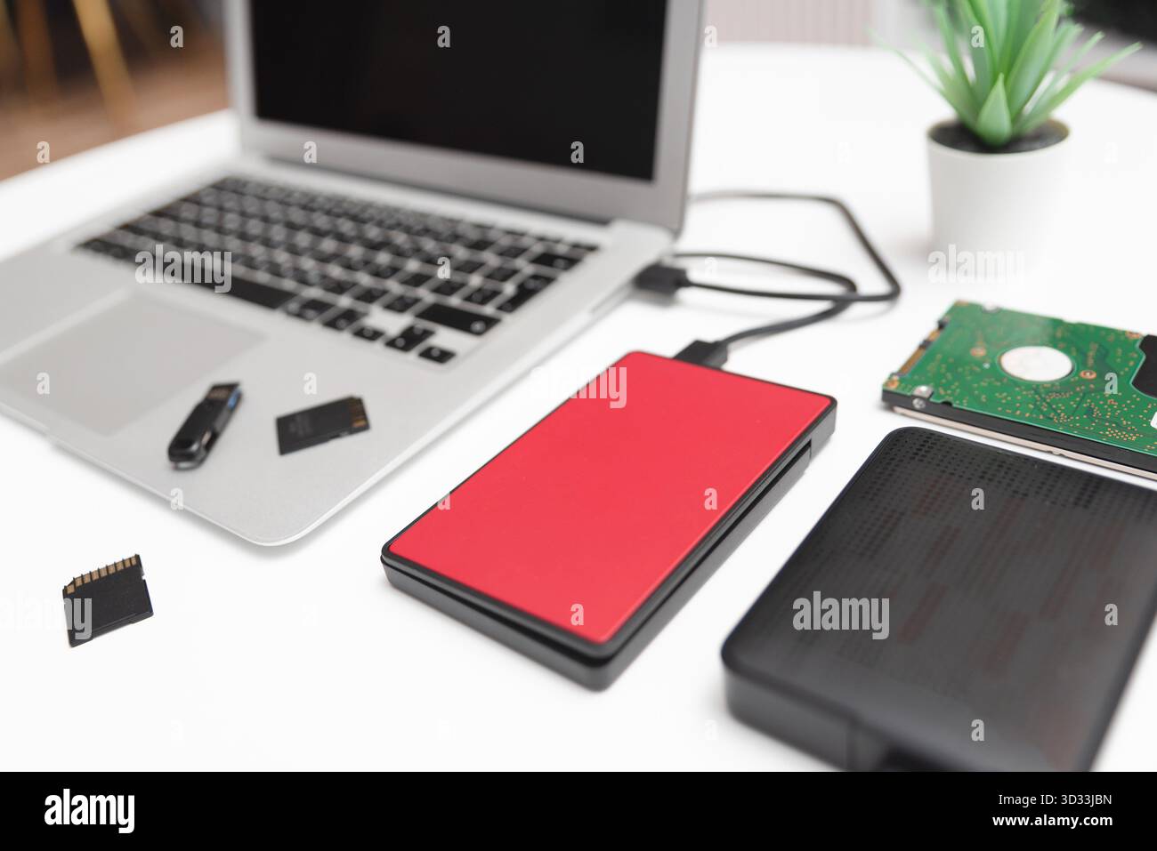 Multiple storage devices, pendrive, memory cards. Backup data Stock Photo