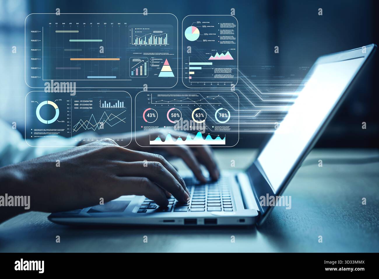 A project management dashboard with business performance analytics. A ...
