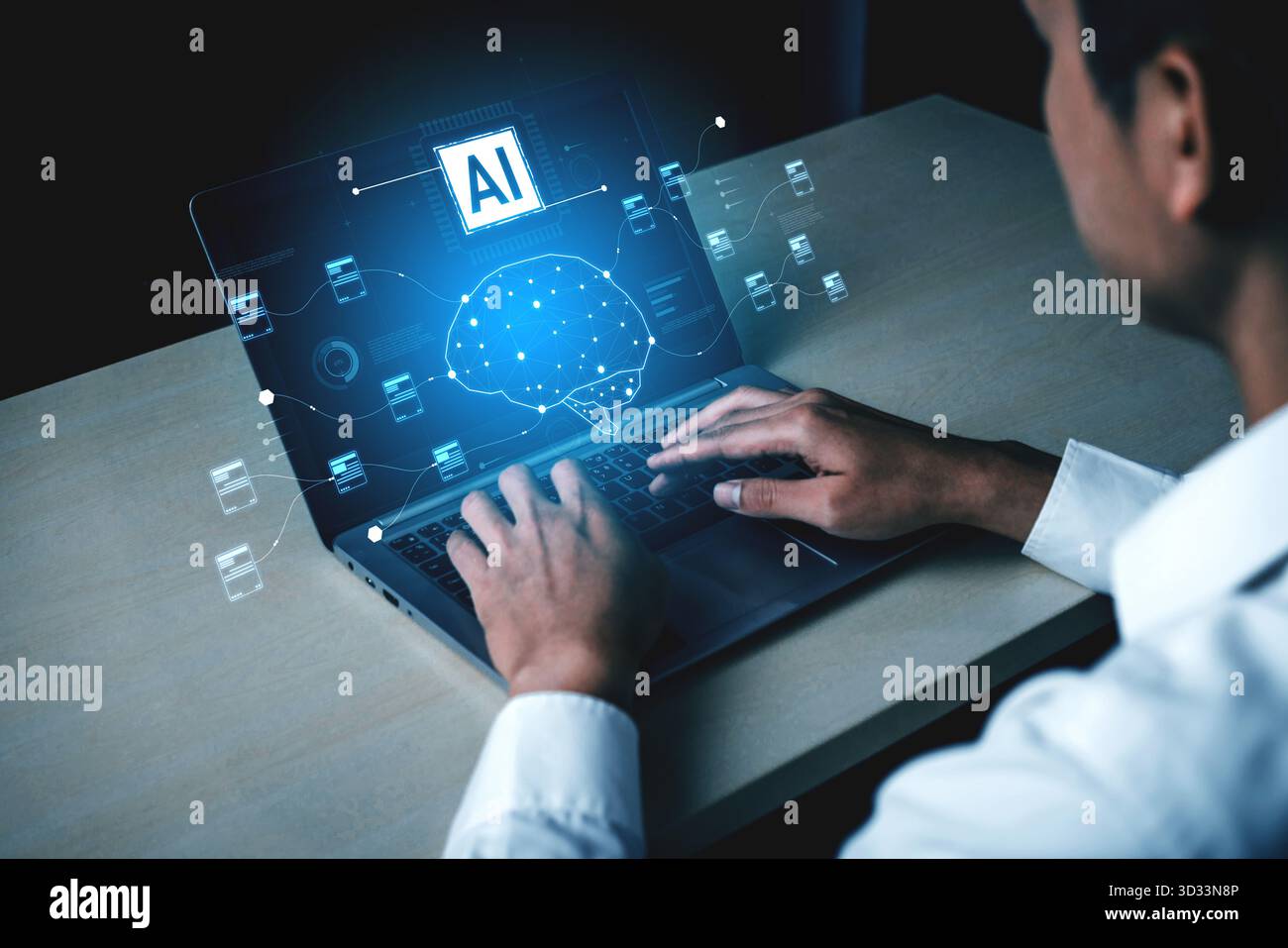 AI neural network and data processing system visualizing artificial ...
