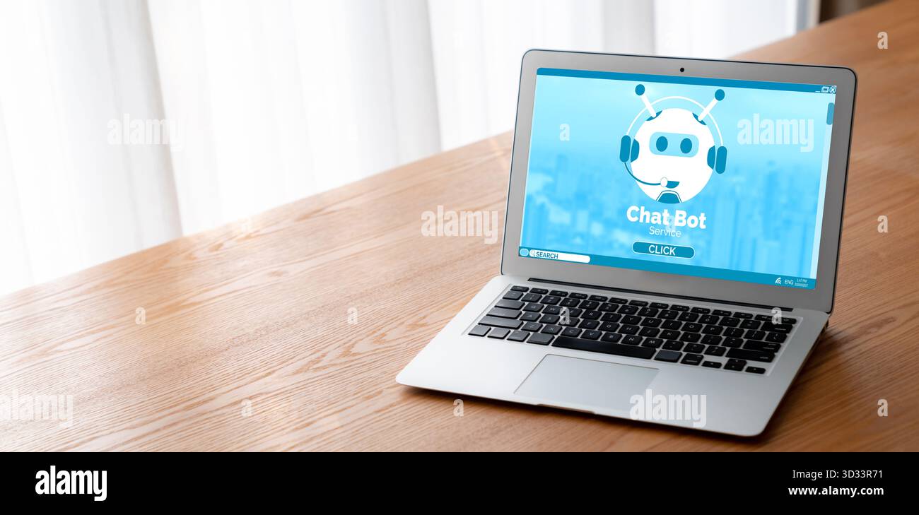 Chatbot software application for modish online business that automatically reply to customer questions Stock Photo