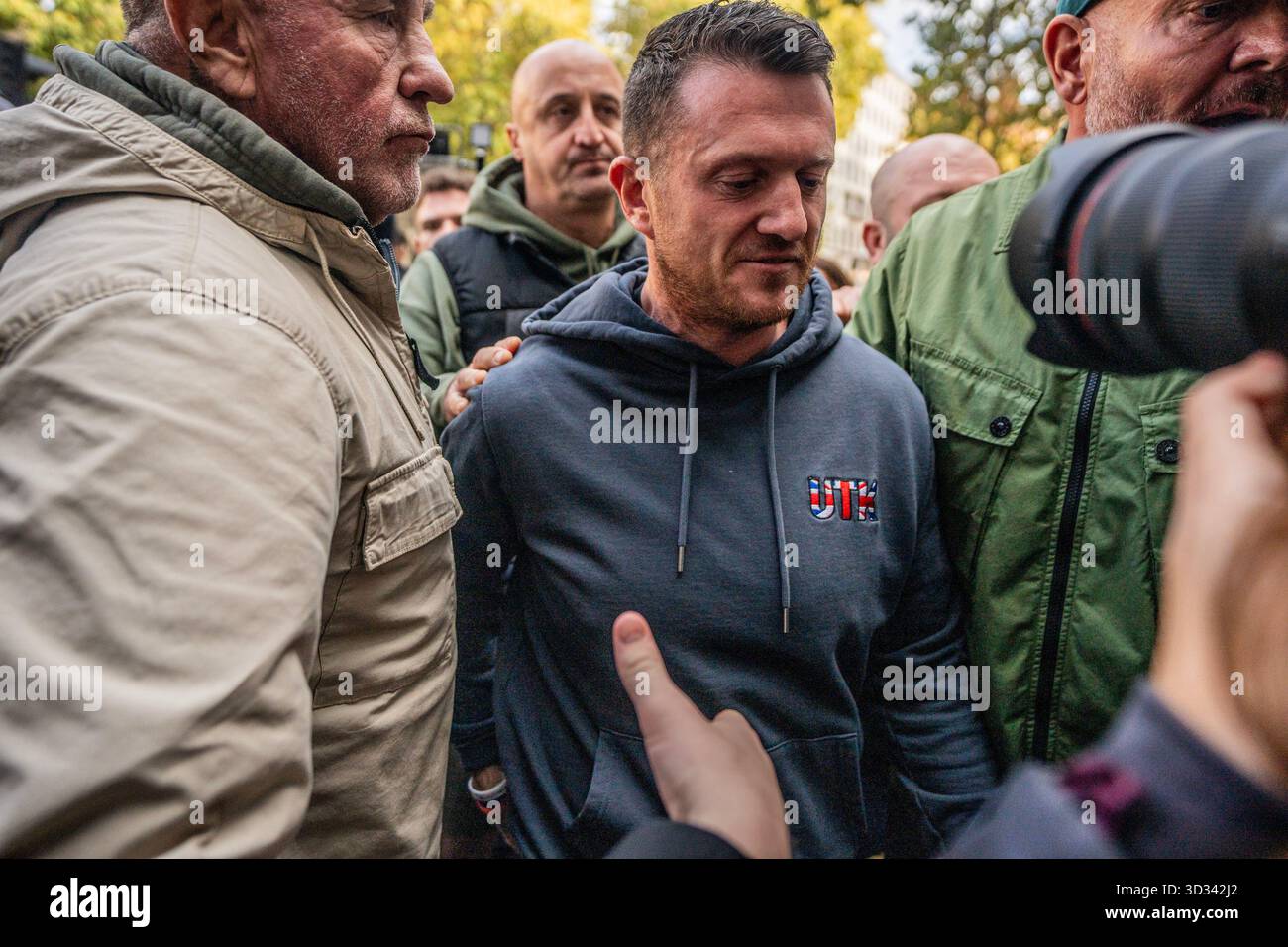 London, UK. 04th Nov, 2025. Far-right activist Tommy Robinson arrives at Westminster Magistrates Court to face terrorism charges. Robinson was facing terrorism charges for refusing to give his phone pin to counter-terrorism police in order to protect ‘journalistic material'. However, the Judge threw the case out of court deeming his arrest to be unjustified. Credit: SOPA Images Limited/Alamy Live News Stock Photo