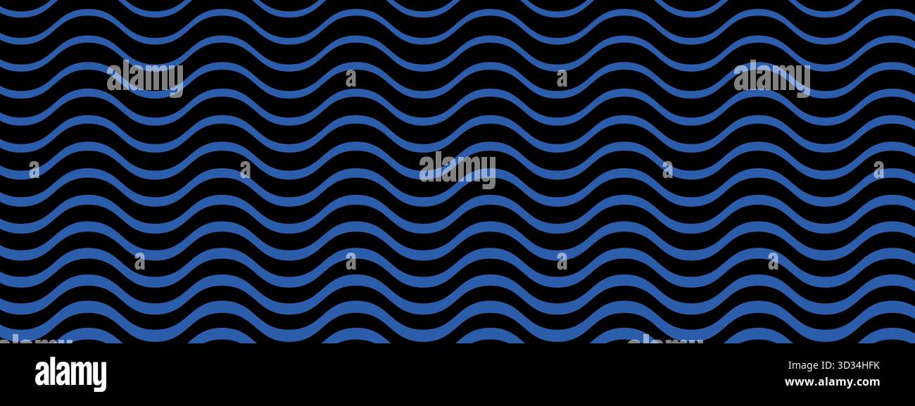 Vector background with horizontal curved blue lines on black backdrop Stock Vector