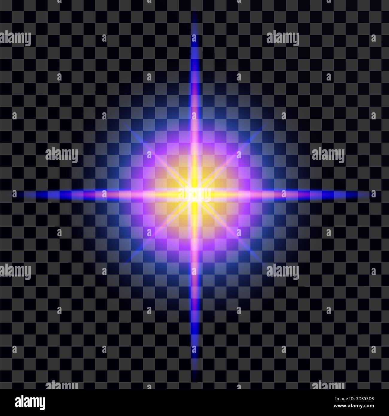 Glowing multicolored starburst light with transparent background Stock Vector