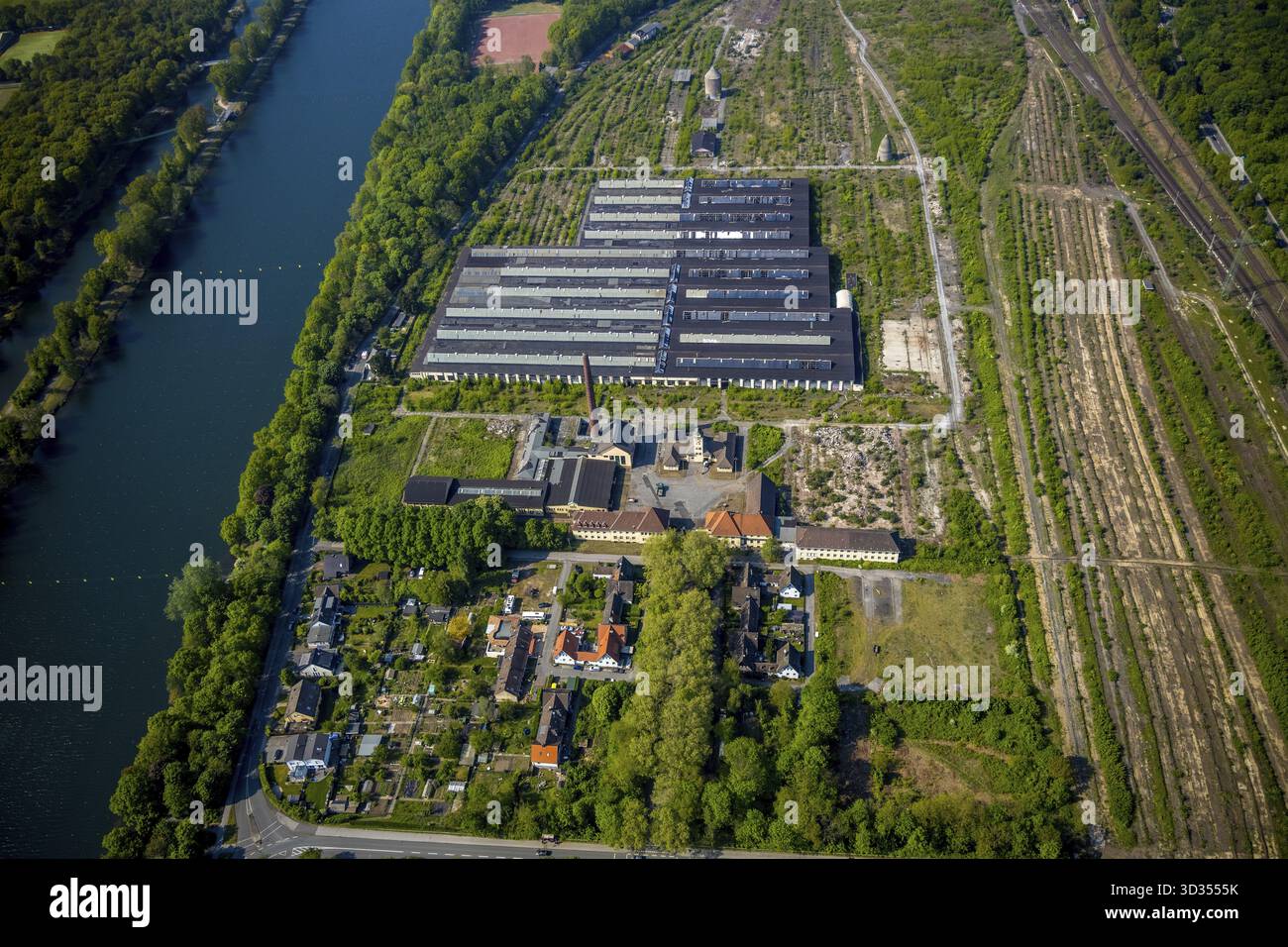 Aerial view of the abandoned and listed Reichsbahnausbesserungswerk ...