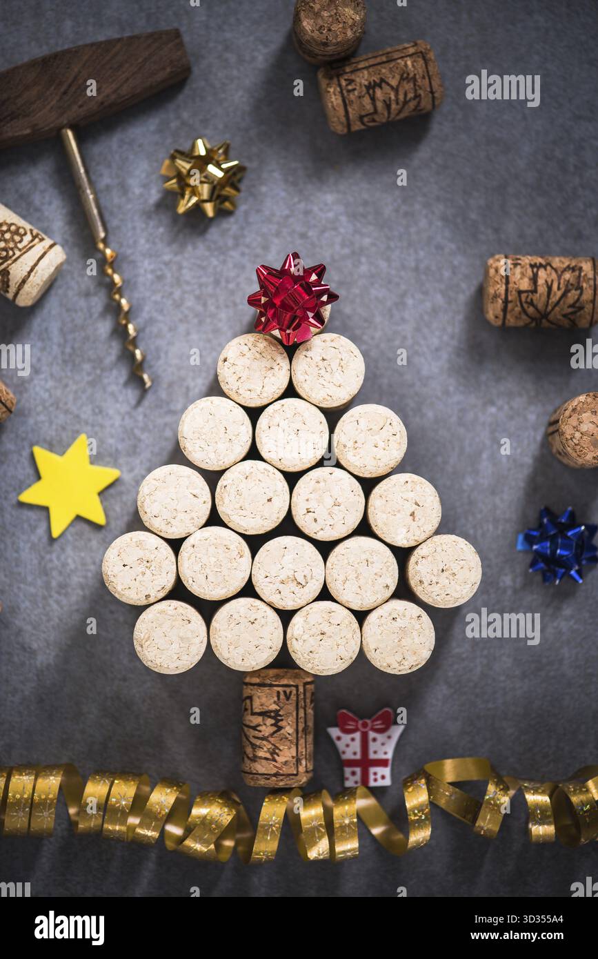 Christmas tree made from natural wine corks Stock Photo