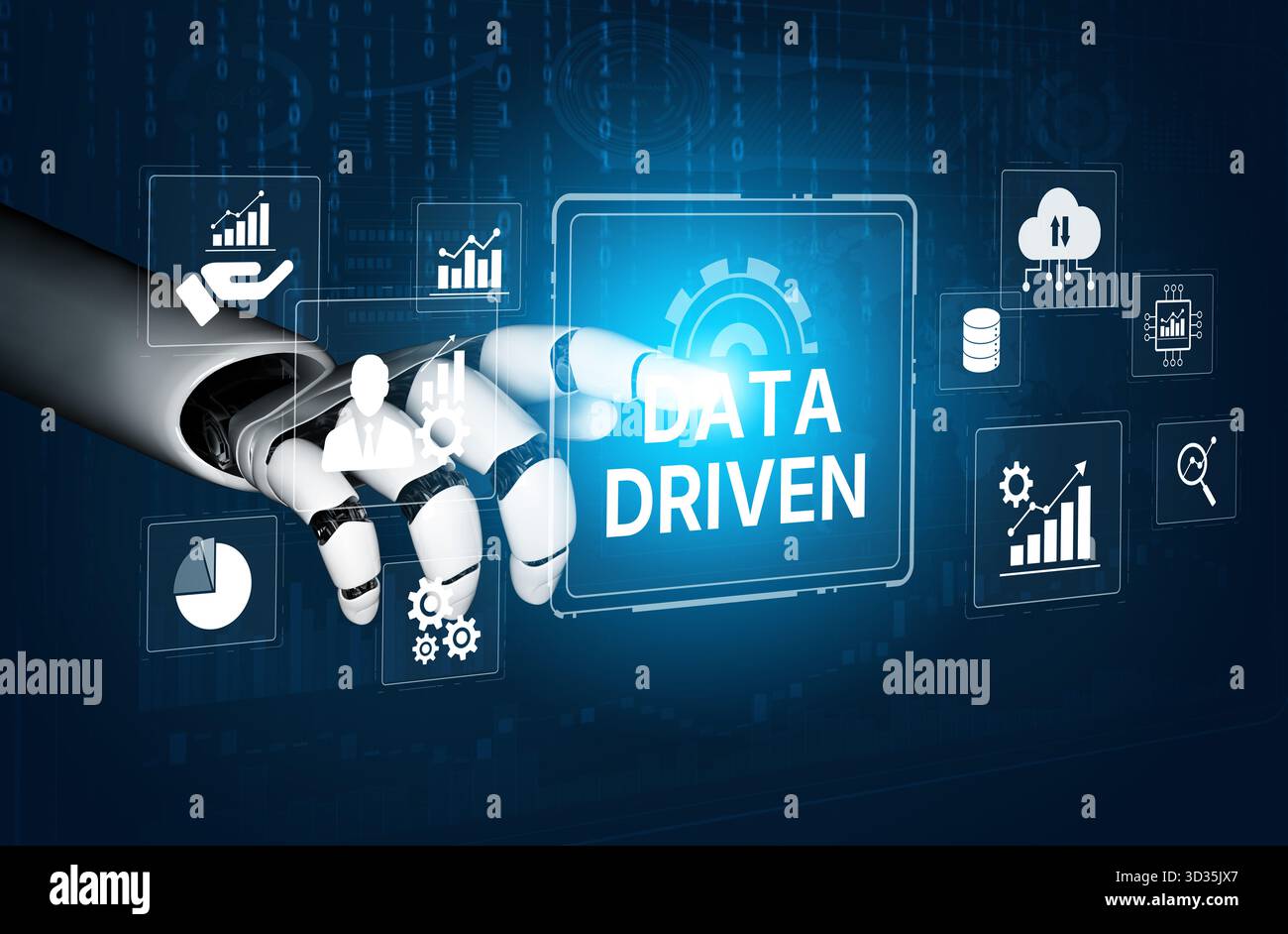 AI drives data-driven decisions with intelligent analytics, smart data visualization, and cloud-based tools that process, interpret, and guide Stock Photo