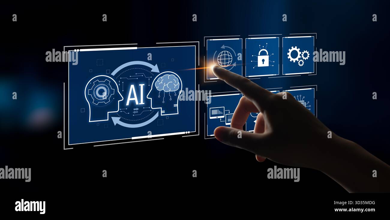 AI system integration improves artificial intelligence platform. AI system integration enhances automation, secures data, supports cloud, and AI Stock Photo