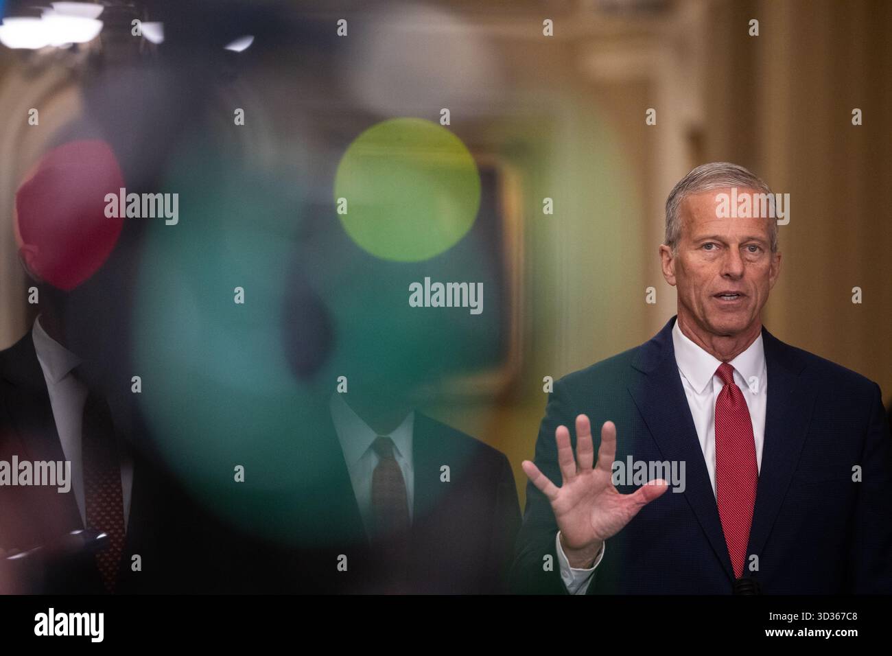 Senate Majority Leader John Thune (R-S.D.) speaks during a press ...
