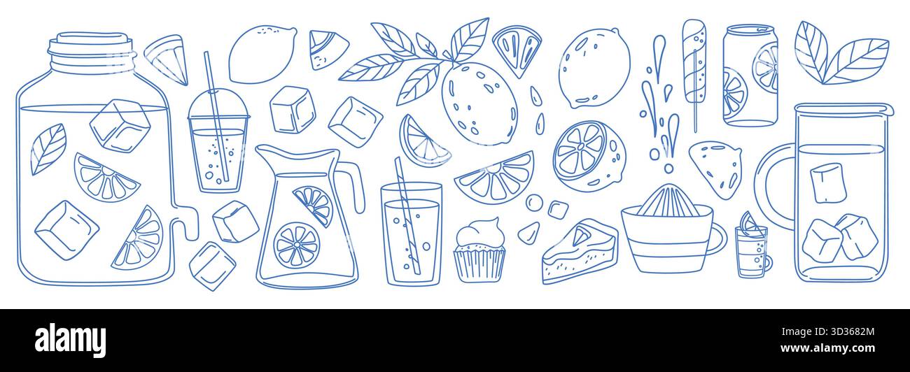 Lemonade and Citrus Drinks Doodle Set Stock Vector