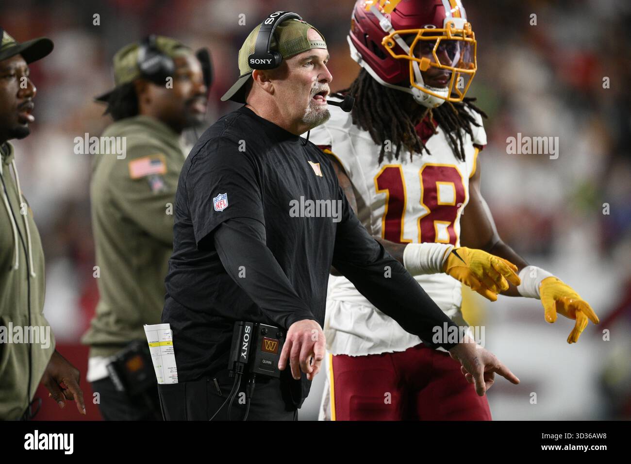 Washington Commanders head coach Dan Quinn in action during the second ...