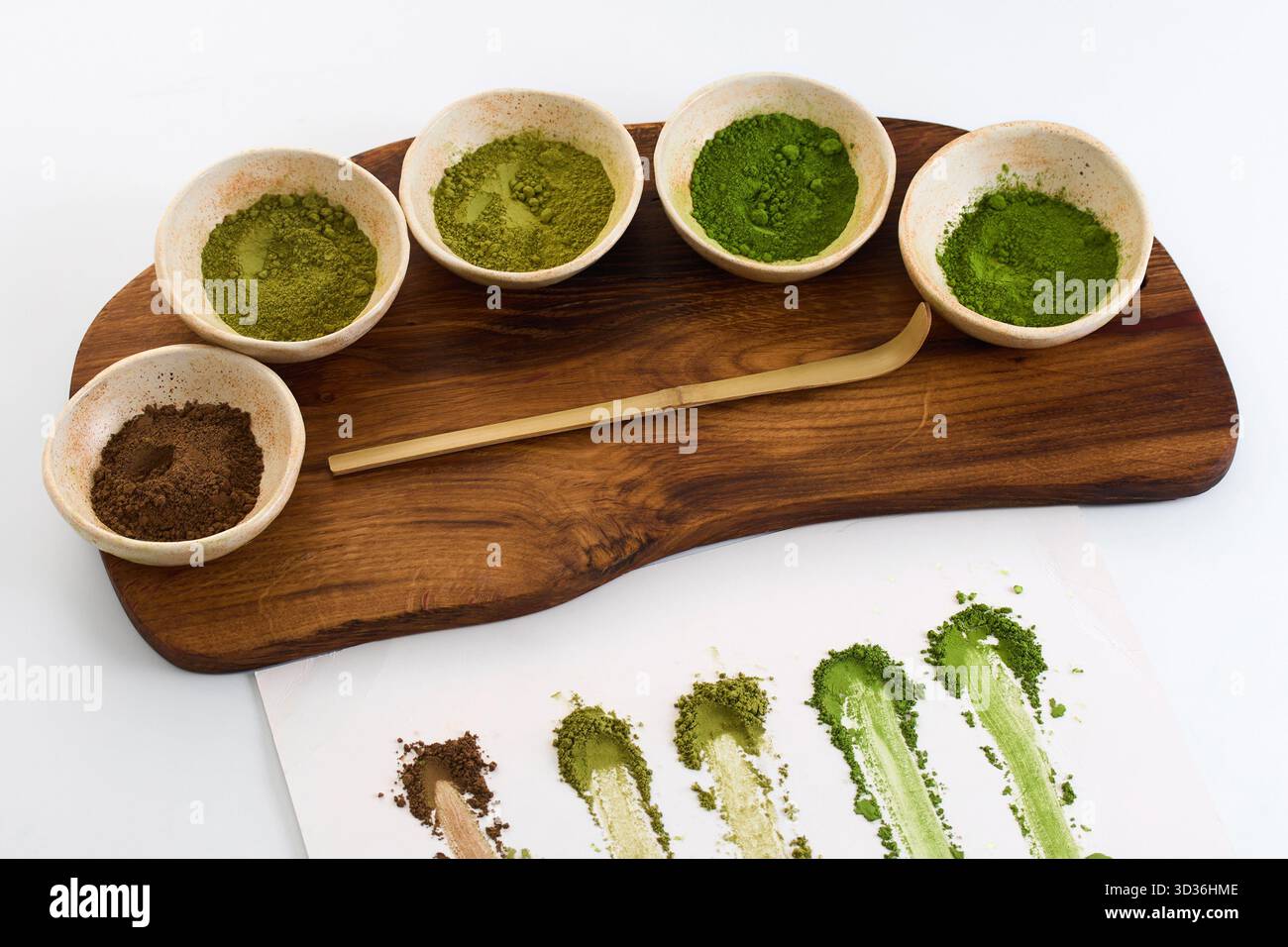 Matcha Ceremony Setup. Ceramic bowls with matcha powder and tools for a ...