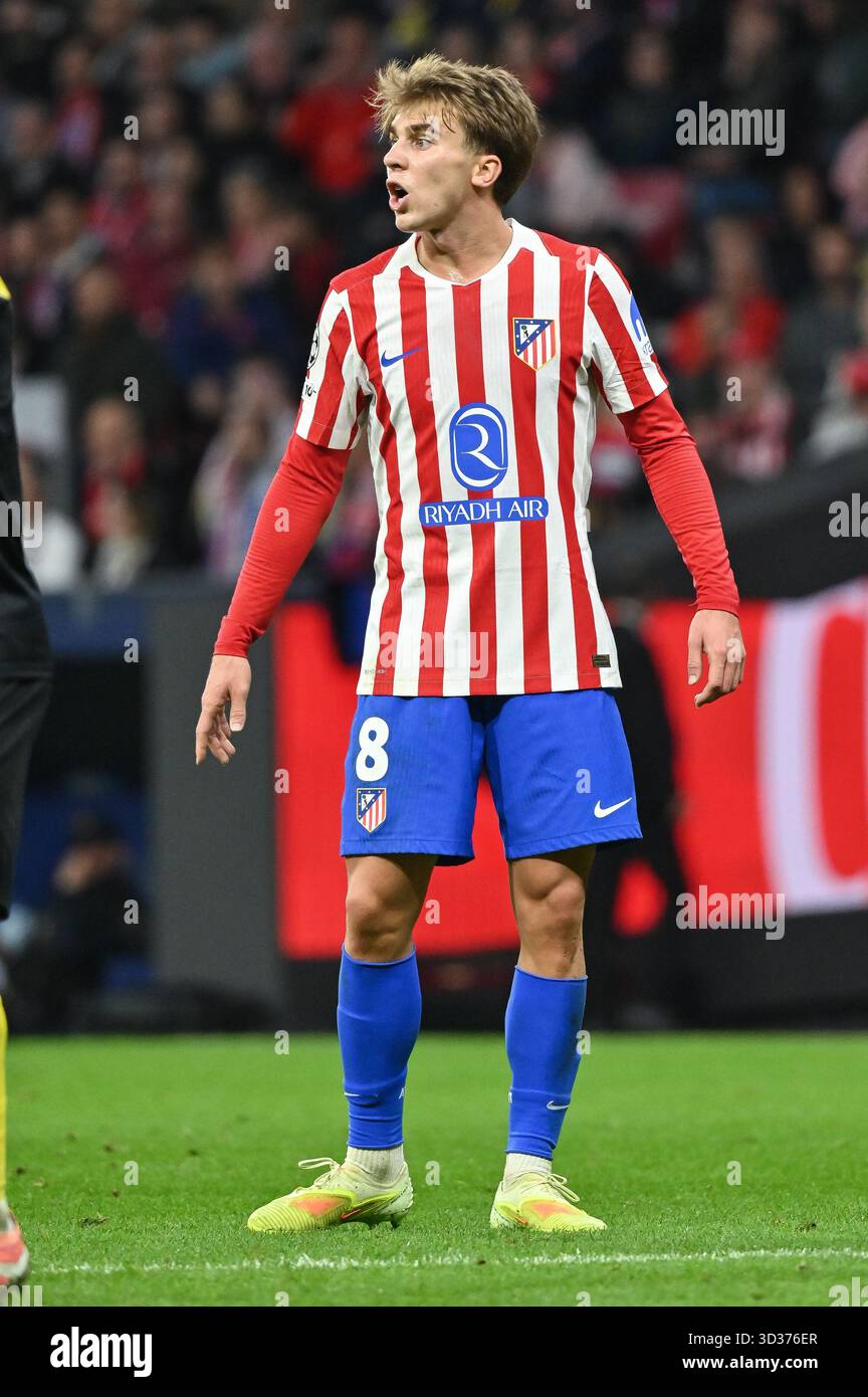Madrid, Spain. 05th Nov, 2025. Pablo Barrios of Atletico de Madrid seen during the UEFA Champions League match between Atletico de Madrid and R Union Saint Gilloise at Estadio Metropolitano. Final score; Atletico de Madrid 3-1 R Union Saint Gilloise Credit: SOPA Images Limited/Alamy Live News Stock Photo