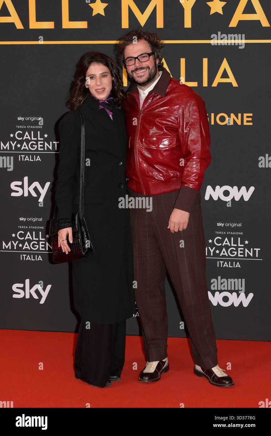 Rome, Italy. 04th Nov, 2025. Emanuela Capello (l) and Guglielmo Scilla (r) attend the red carpet of Sky tv program Call my agent Italia terza stagione. Credit: SOPA Images Limited/Alamy Live News Stock Photo