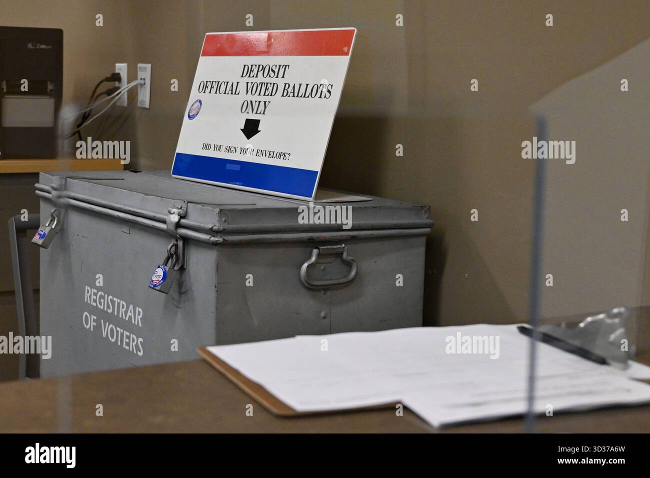 November 4, 2025, San Diego, California, USA An official ballot box at