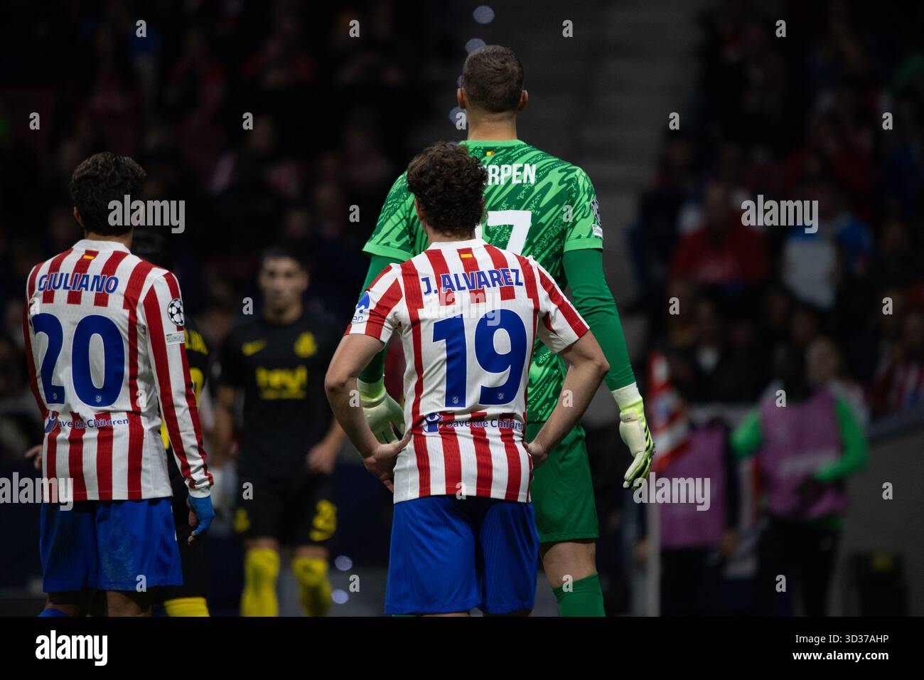 Madrid, Spain. 04th Nov, 2025. Julian Alvarez (19), Atlético de Madrid, celebrates a goal during the UEFA Champions League football match between Atlético de Madrid and Royale Union Saint-Gilloise at the Metropolitano Stadium. Final score: Atlético de Madrid 3-1 Royale Union Saint-Gilloise Credit: SOPA Images Limited/Alamy Live News Stock Photo