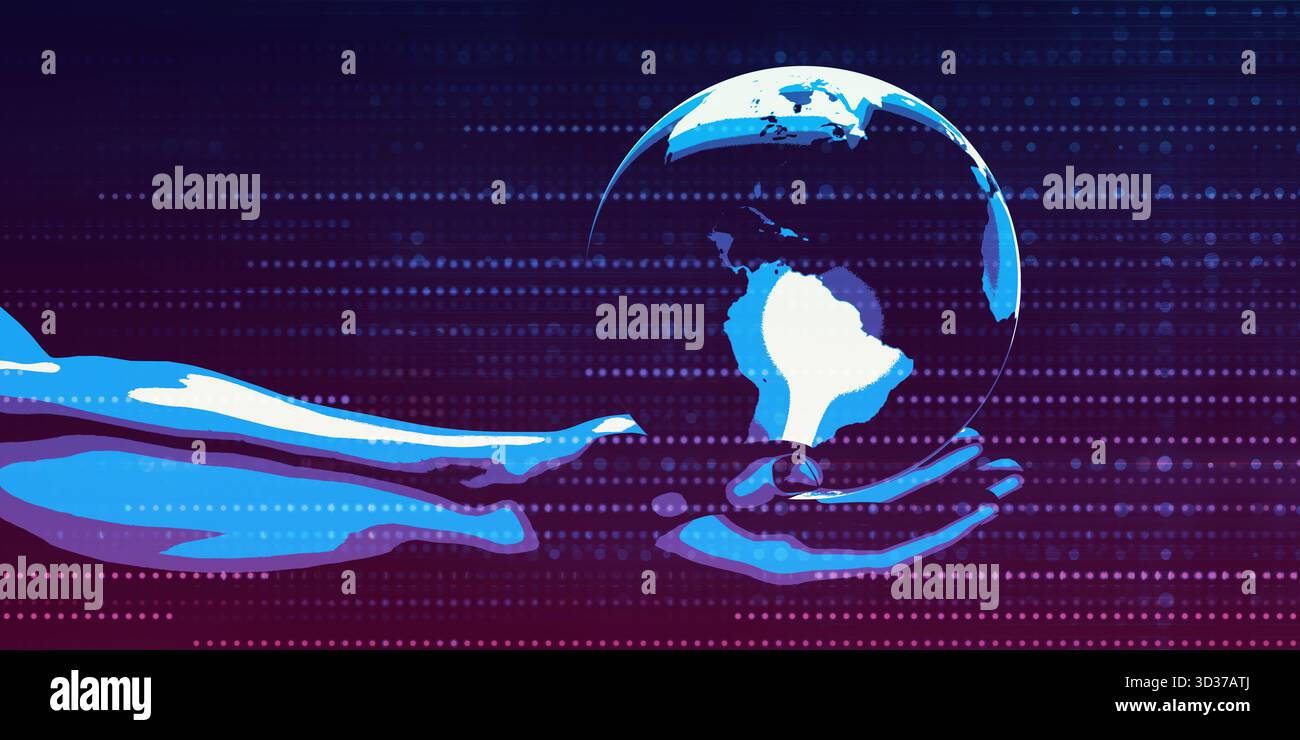 Businessman Holding the World in His Hands Illustration Stock Photo - Alamy