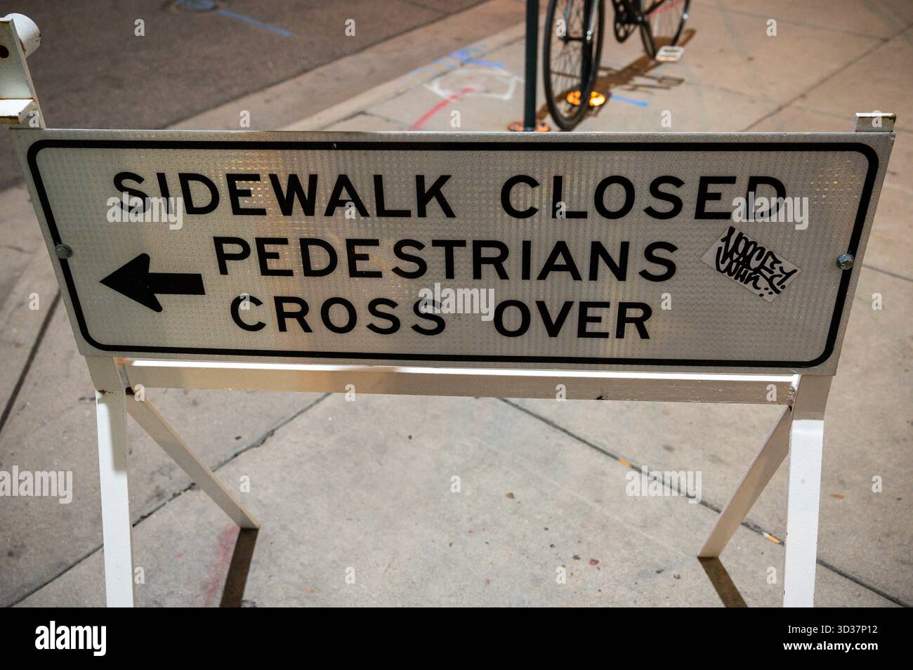 free-standing sign for pedestrian cross walk sidewalk closed Stock ...