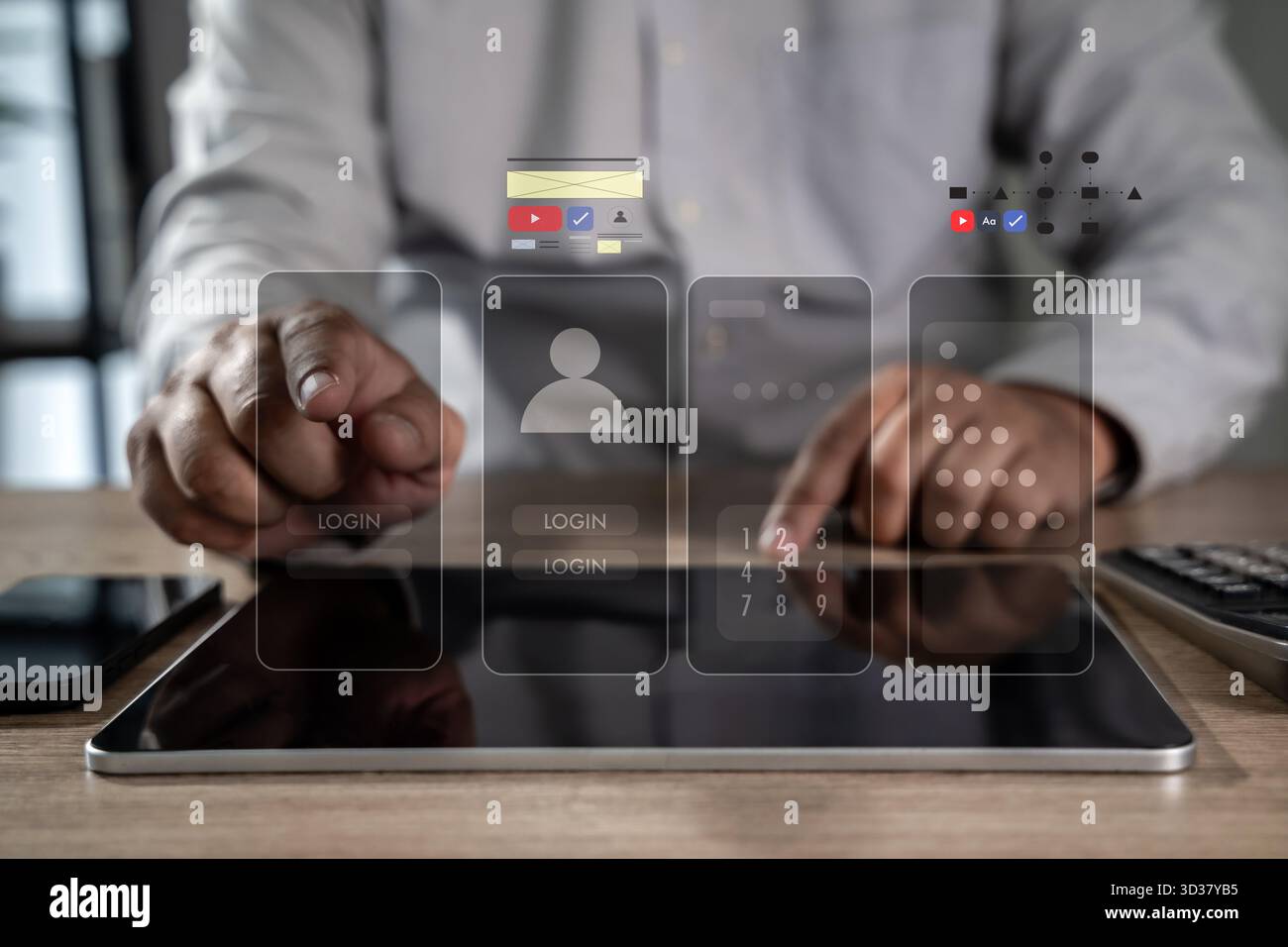 Businessman web designers works Web UI-UX design, web development User experience coding Stock Photo
