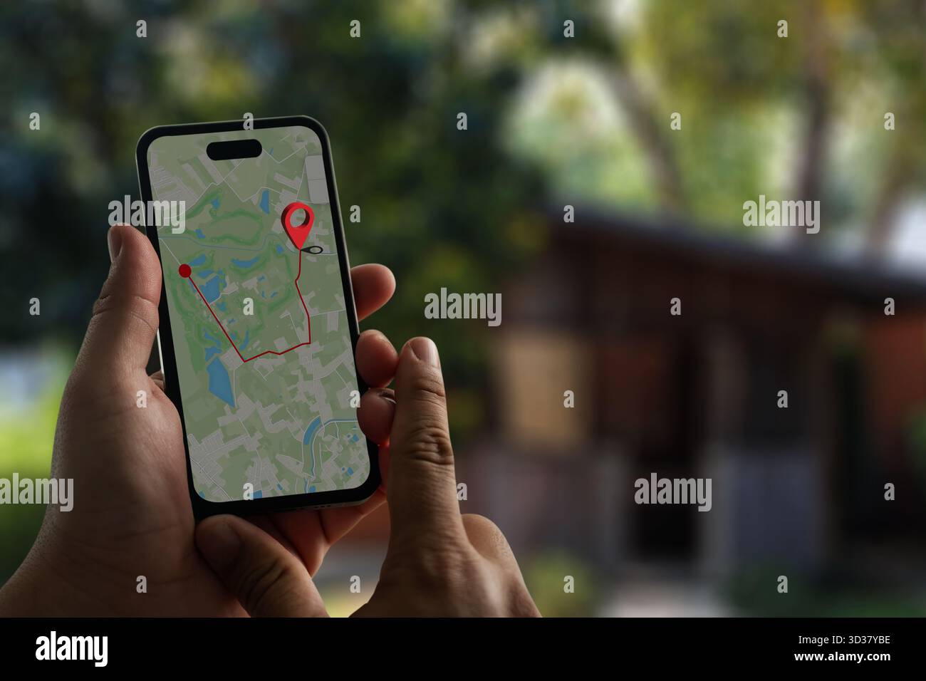 man searching for hotel GPS Map to Route Destination network connection ...