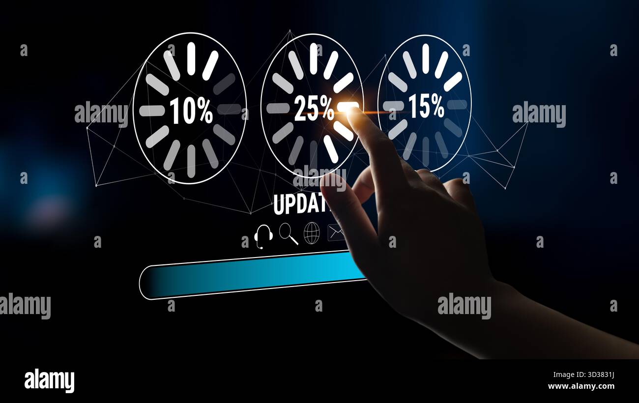 A concept of a system update and software installation. A progress bar ...