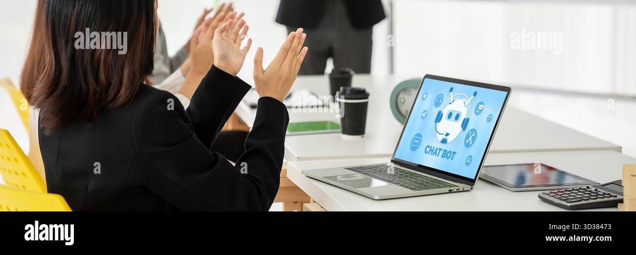 Chatbot software application for modish online business that automatically reply to customer questions Stock Photo
