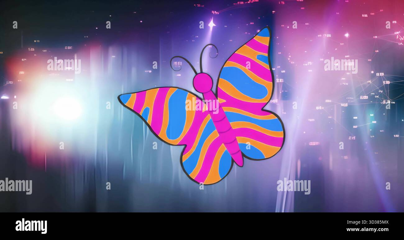 Floating cartoon butterfly hovering above digital environment, showing ...