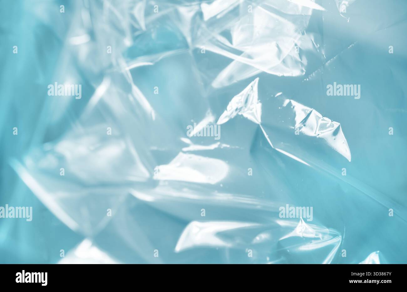 Abstract Crinkled Blue Plastic Texture Background Stock Photo