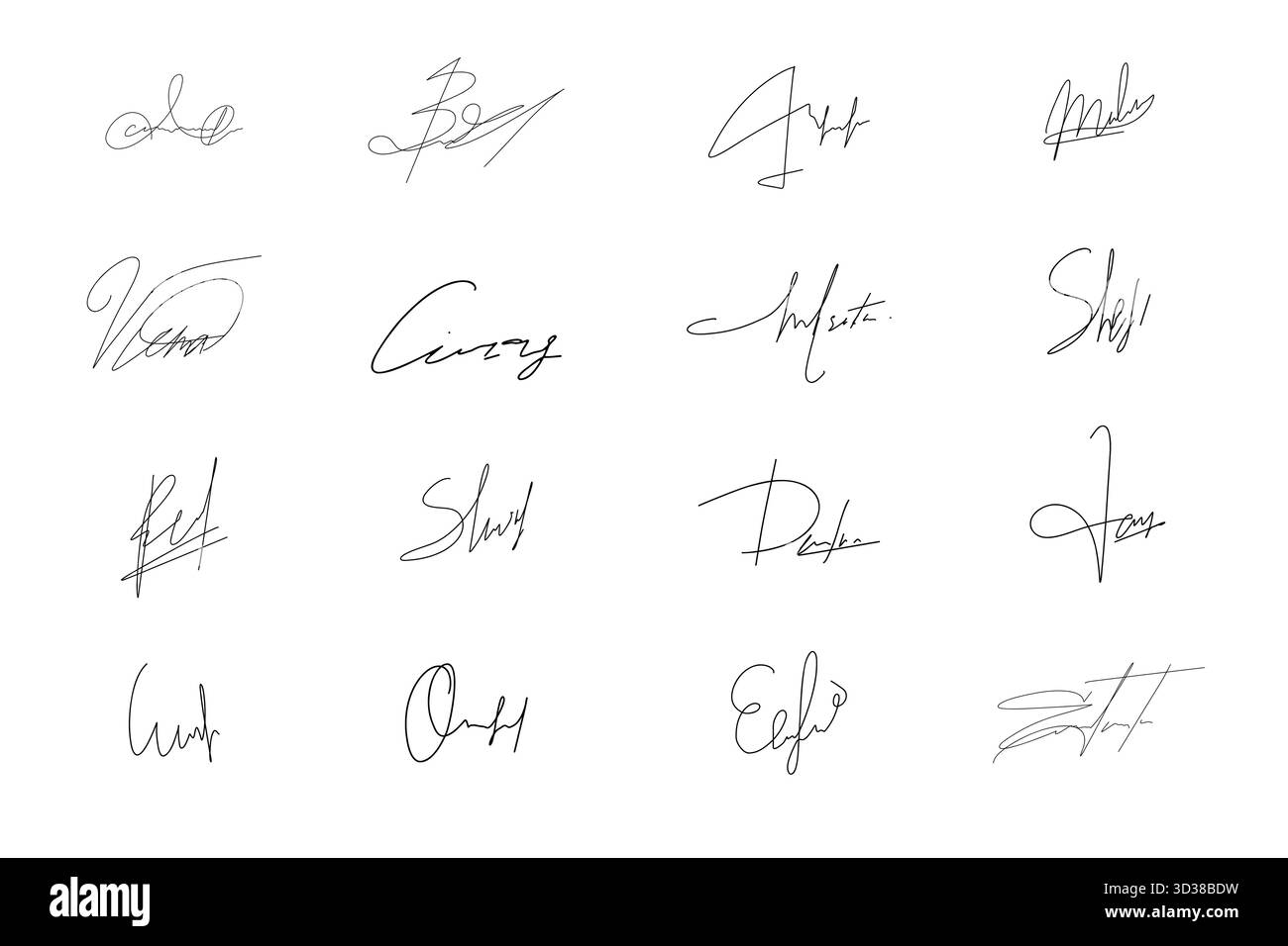 Fake autograph set hand drawn signature doodle sketch free hand pen ...