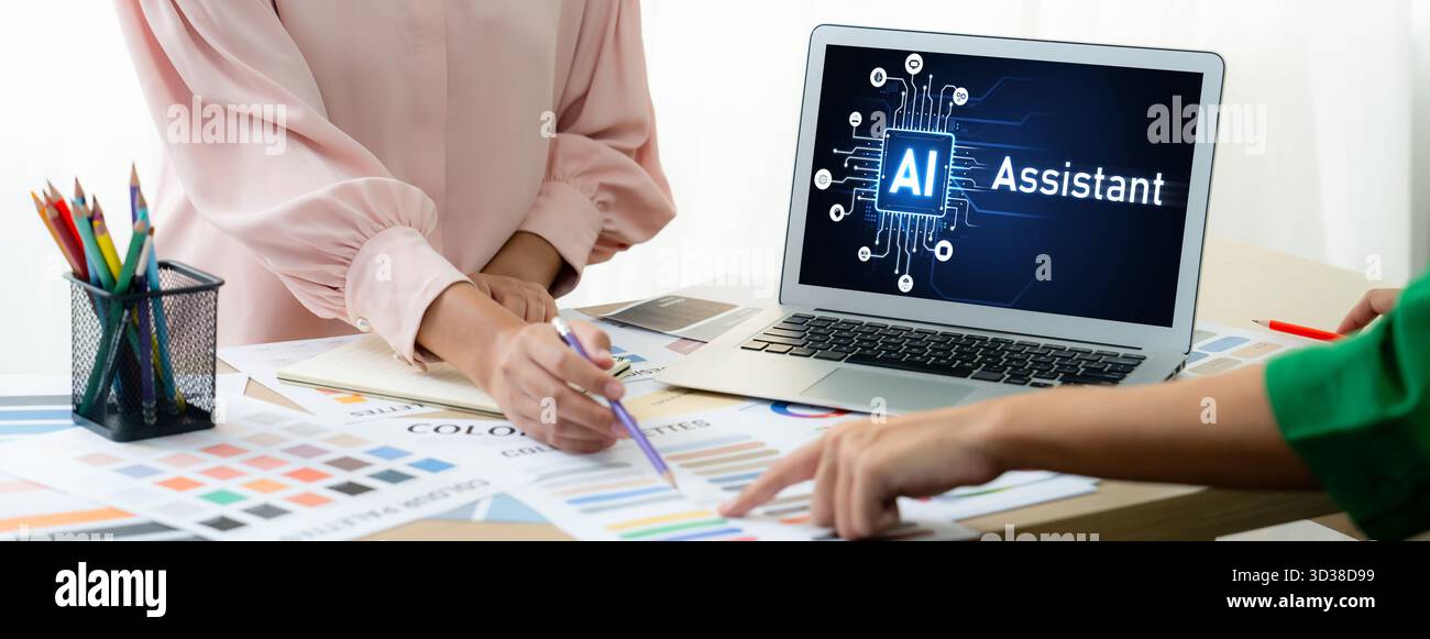 Generative AI virtual assistant tools for prompt engineer and user for ease of engage artificial intelligence AI technology help people to work with Stock Photo