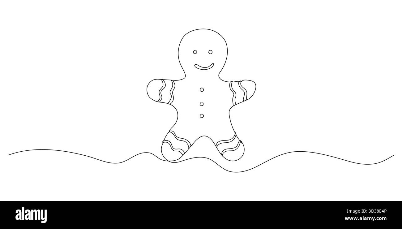Christmas gingerbread man Continuous one line drawing on white background Stock Vector