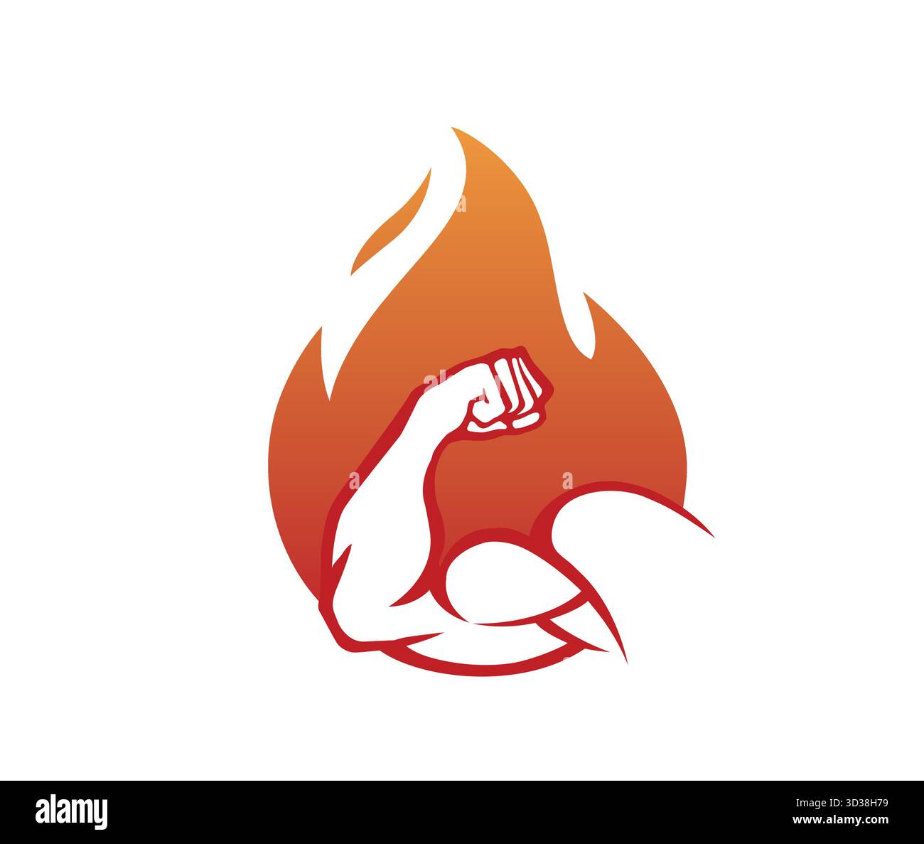 creative bicep muscle and fire flame logo vector icon symbol Stock Vector
