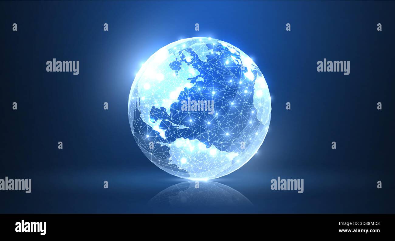 Globe. Polygonal wireframe mesh earth globe with. Global connection technology Stock Vector