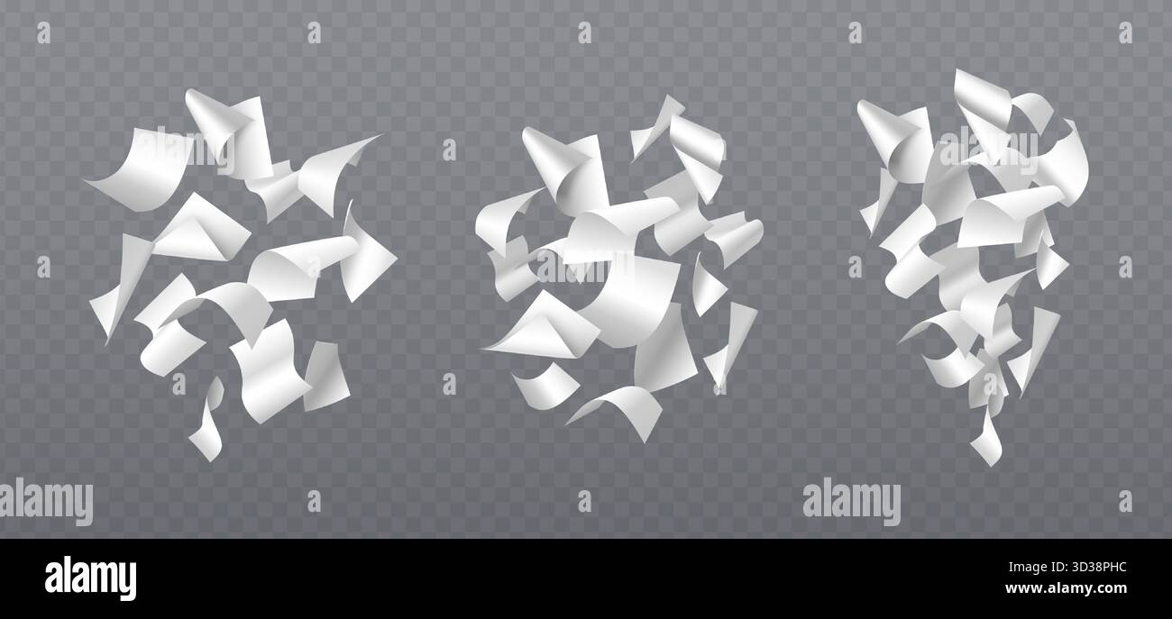 Pile of paper sheets falling down isolated on transparent background ...