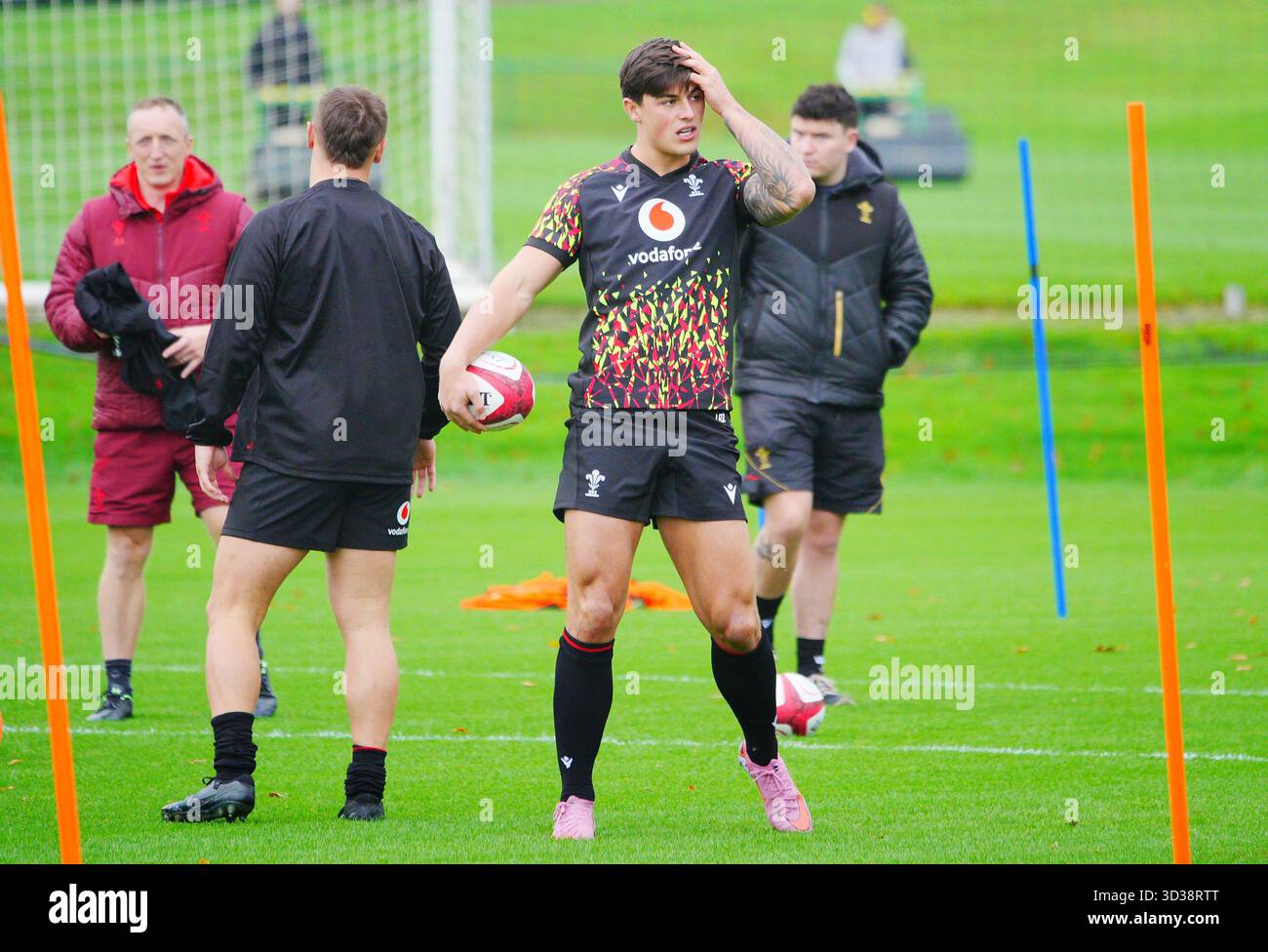 Wales' Louis Rees-Zammit during a training session at the Vale Resort ...