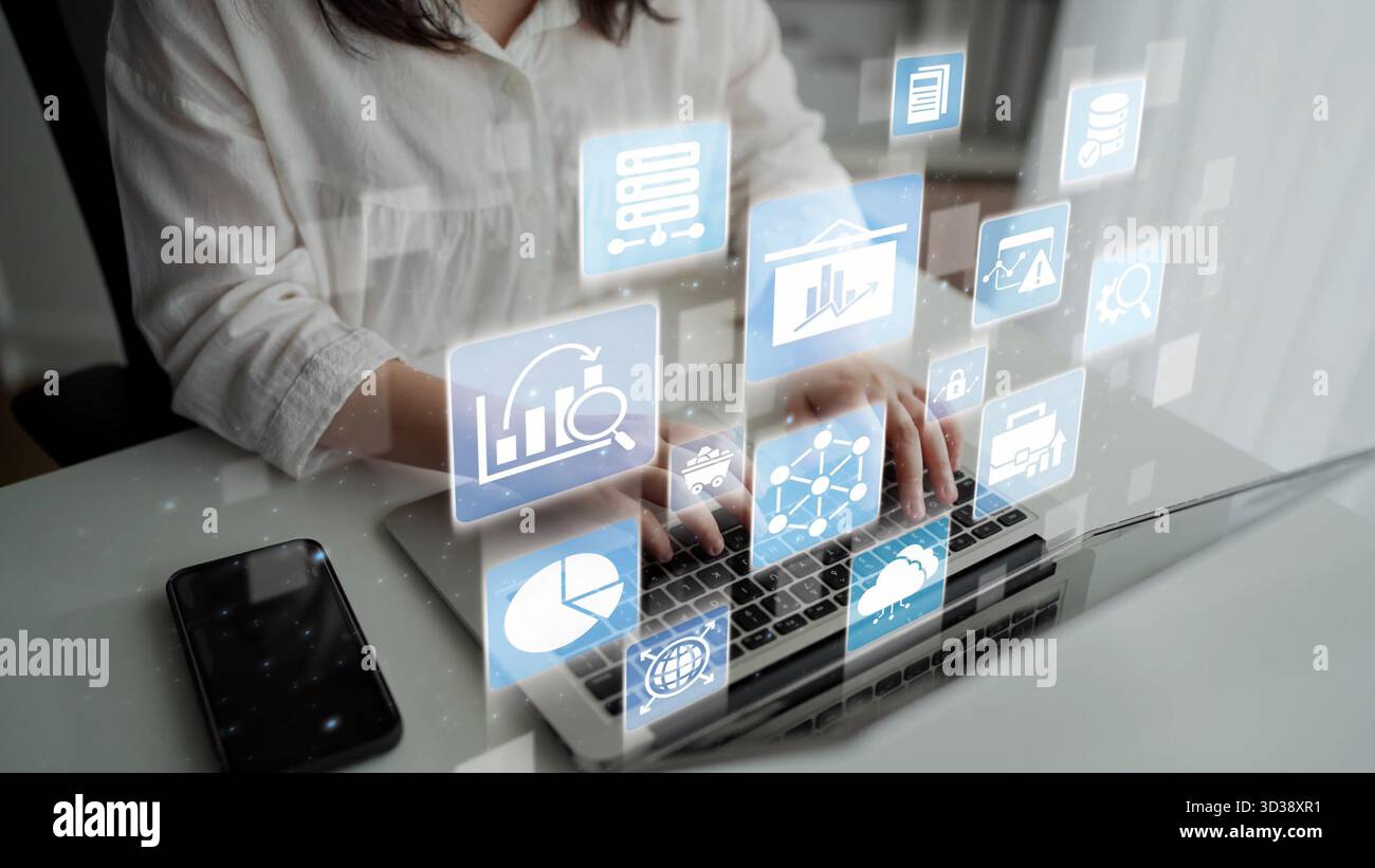 Data analytics and big data strategy for real-time analytics, predictive data modeling, business intelligence analytics, and data-driven decision Stock Photo
