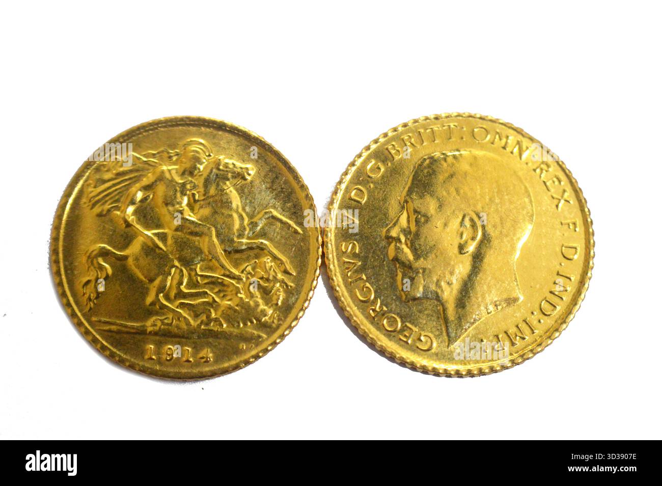 King George V gold sovereign coins, features a left-facing portrait of ...