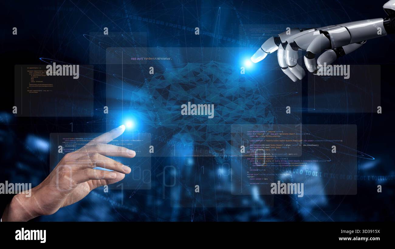 AI assistant streamlines software programming through intelligent code generation, debugging, and backend API development for optimized workflow Stock Photo