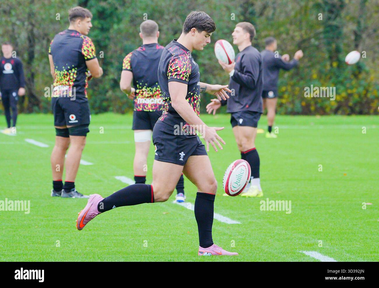 Wales' Louis Rees-Zammit during a training session at the Vale Resort ...