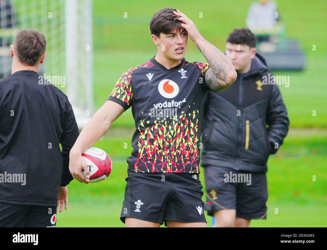 Wales' Louis Rees-Zammit during a training session at the Vale Resort ...