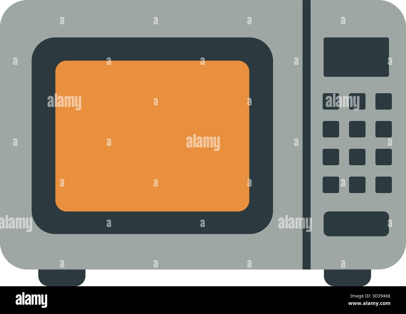 A rectangular microwave shows a viewing window and numeric keypad for quick heating tasks Stock Vector