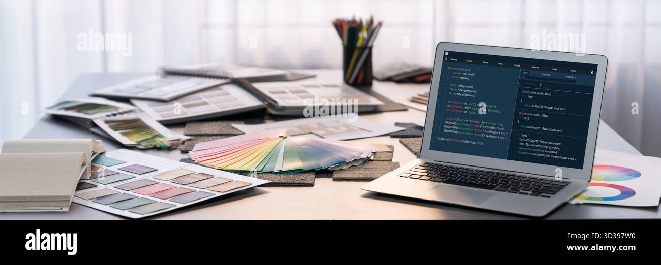 Software development programming on computer screen for brisk application and program coding Stock Photo