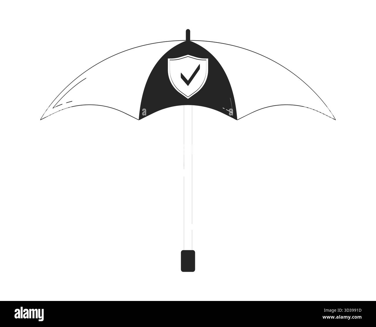 Protective umbrella with security shield emblem doodle linear object Stock Vector